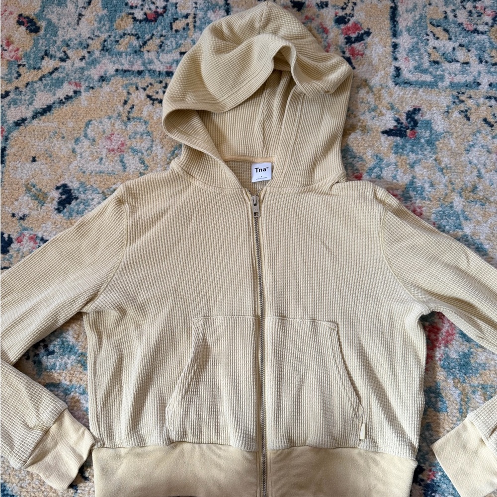 TNA yellow Waffle Knit Zip-Up Hoodie